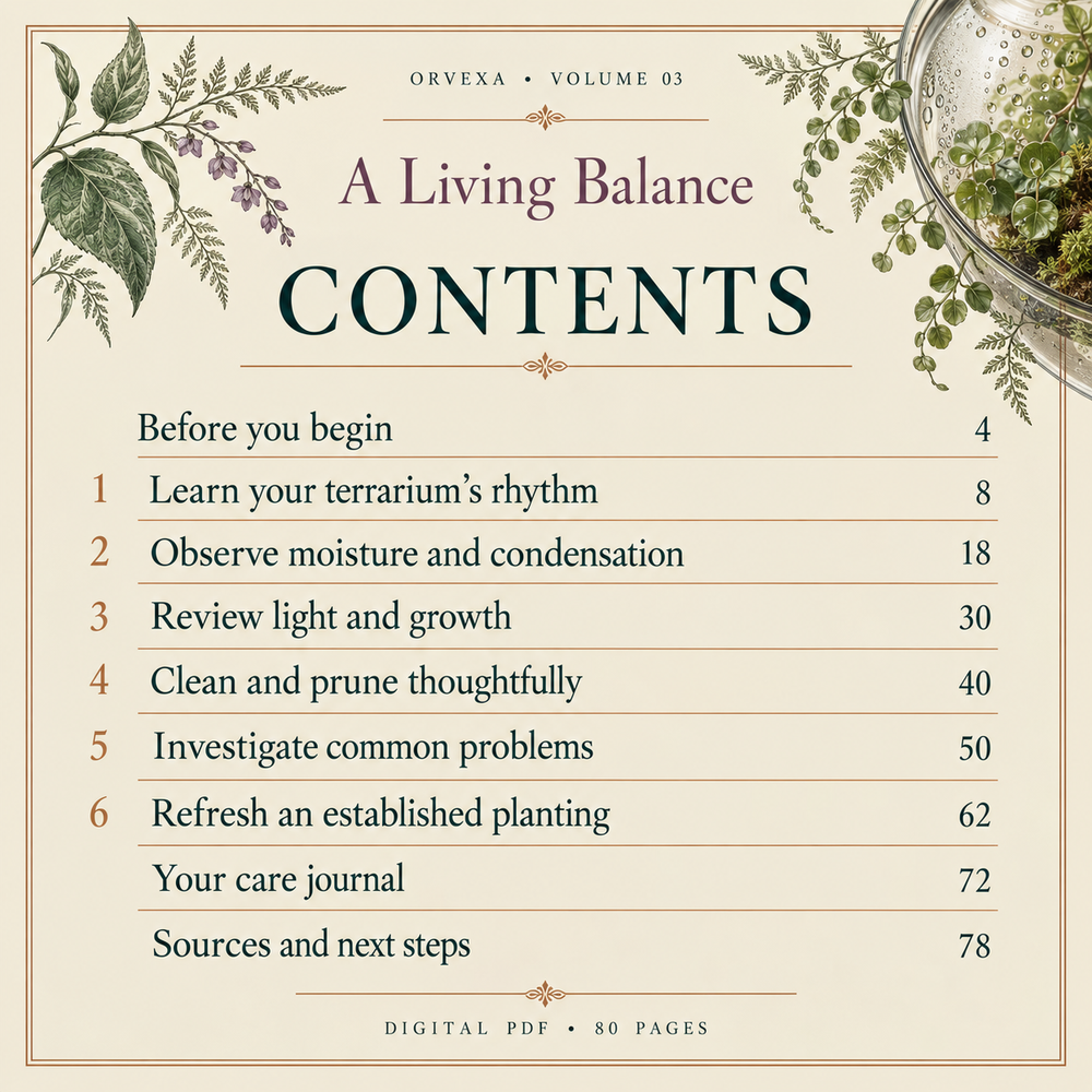 Contents page of A Living Balance, listing every chapter and its starting page.