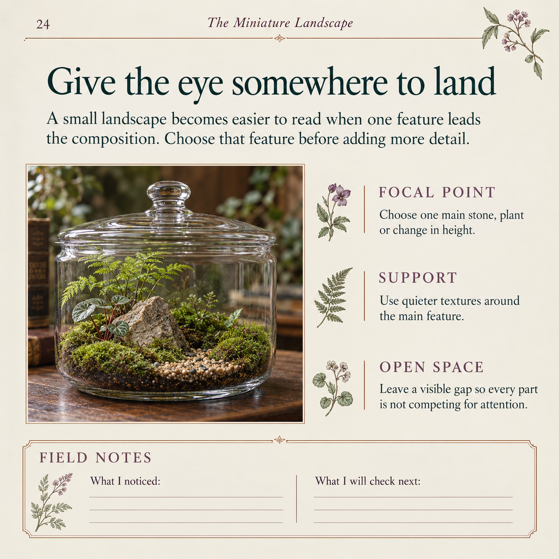 Sample interior page from The Miniature Landscape, titled Give the eye somewhere to land.
