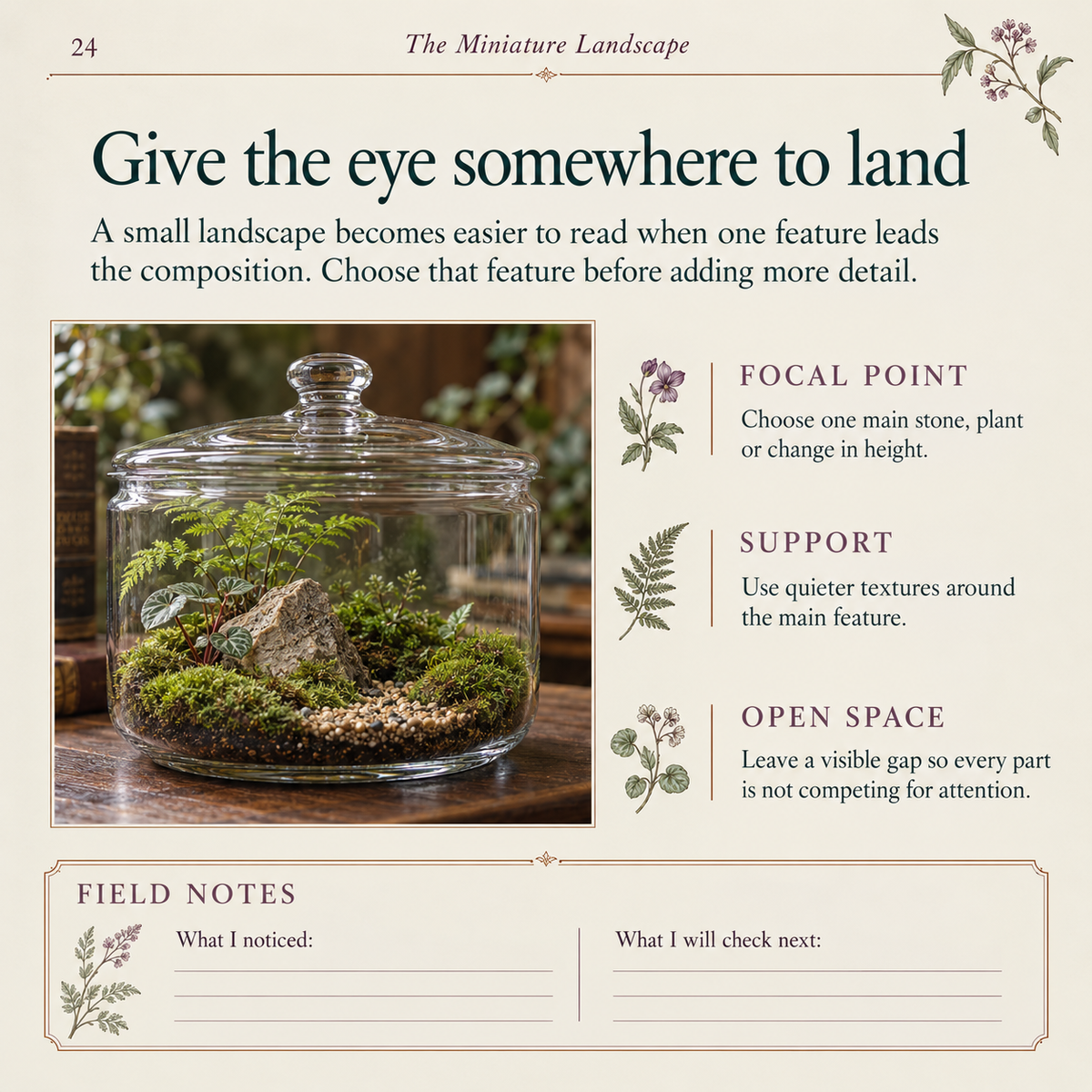 Sample interior page from The Miniature Landscape, titled Give the eye somewhere to land.